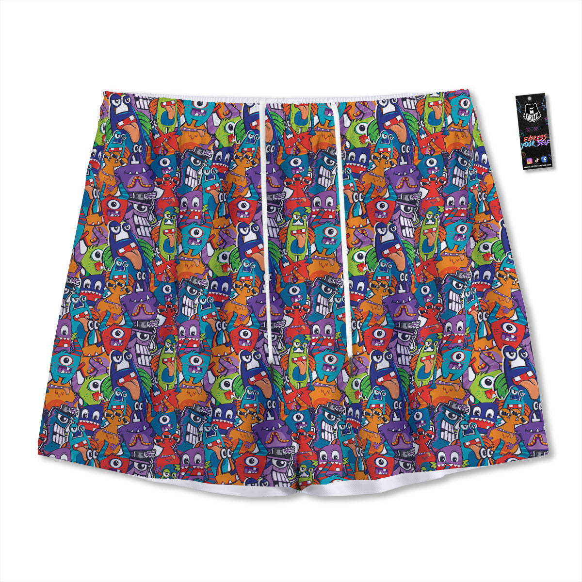 Monster Cute Print Pattern Mesh Shorts
