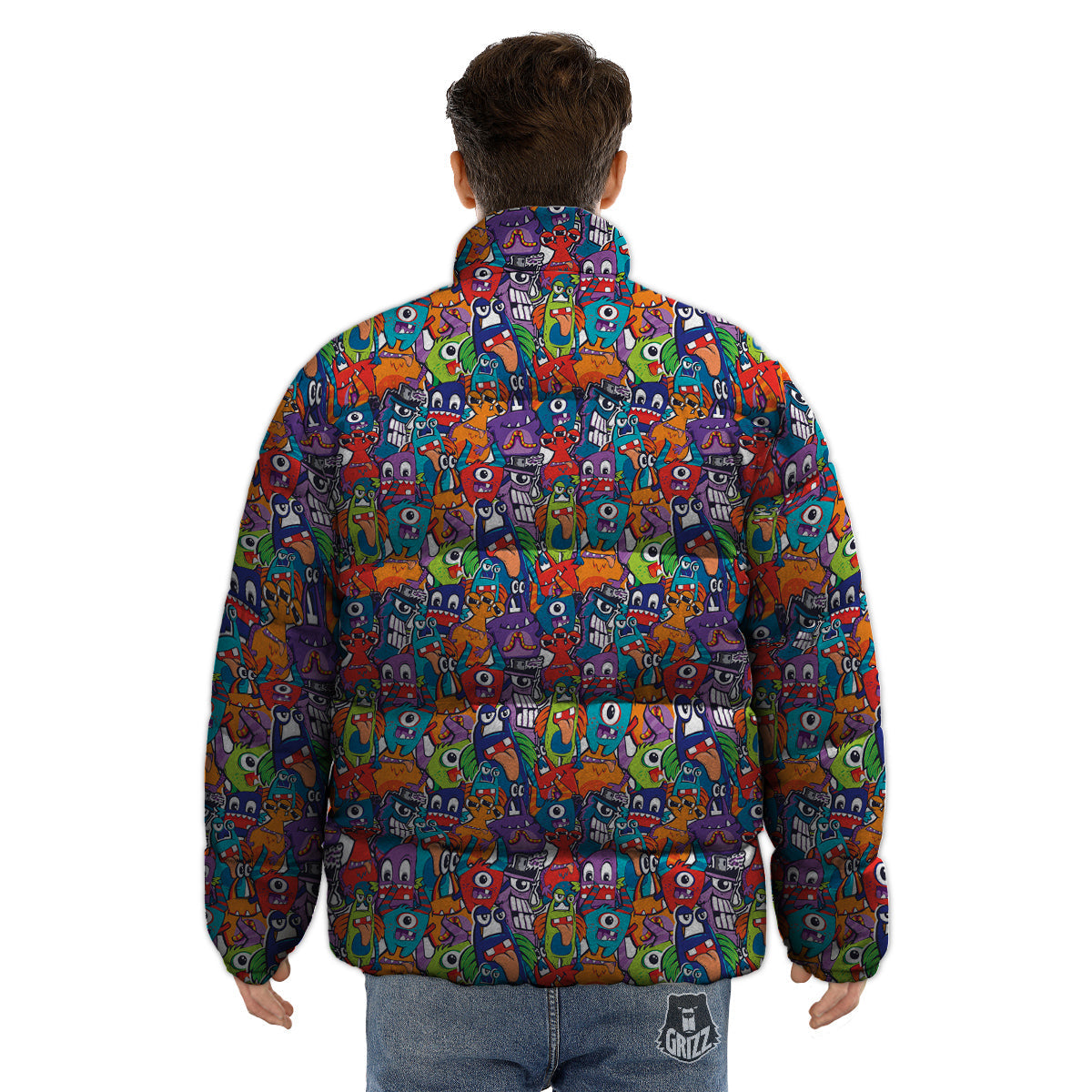 Monster Cute Print Pattern Puffer Jacket-grizzshop