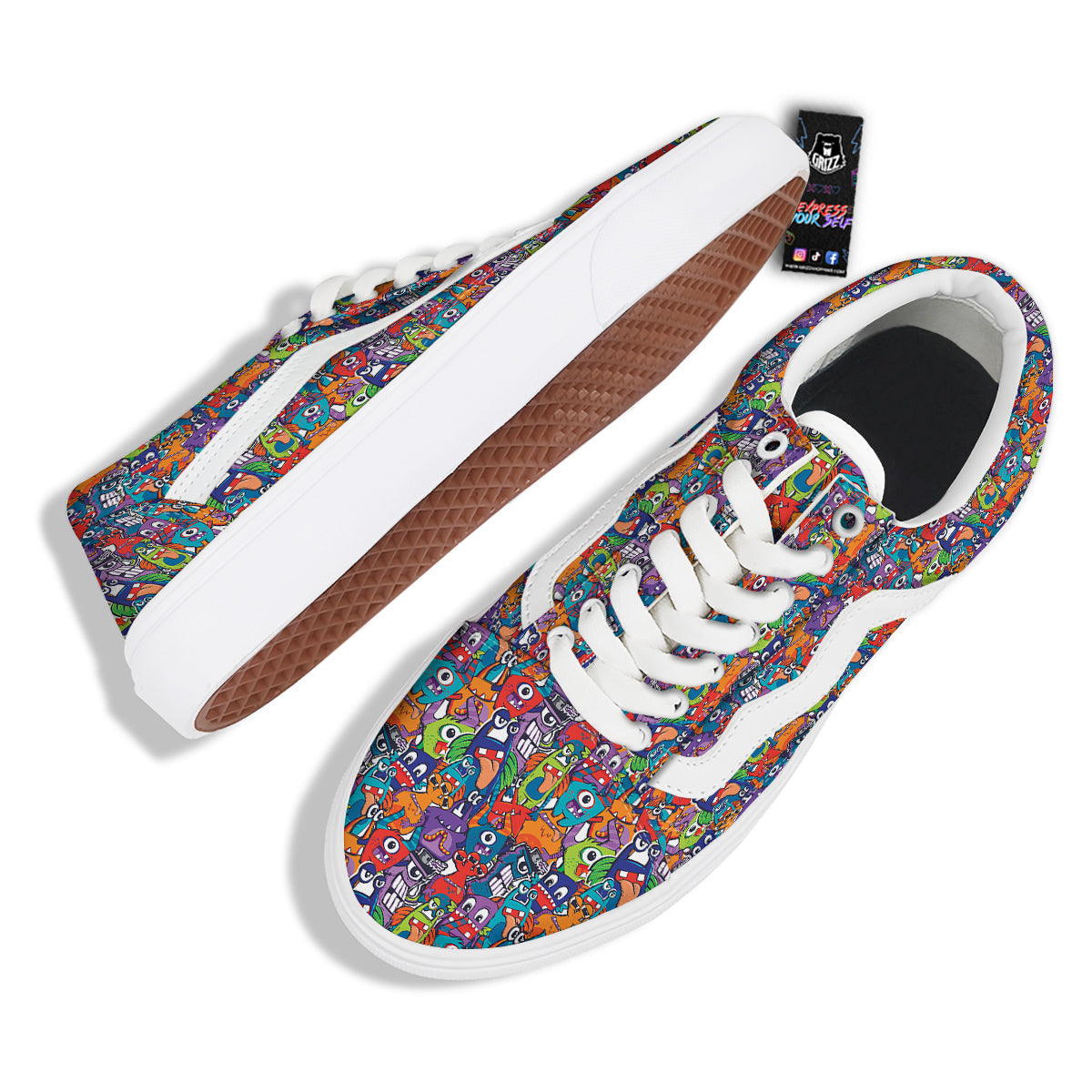 Monster Cute Print Pattern Skate Shoes-grizzshop