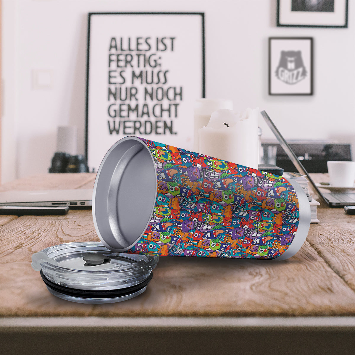 Monster Cute Print Pattern Tumbler-grizzshop
