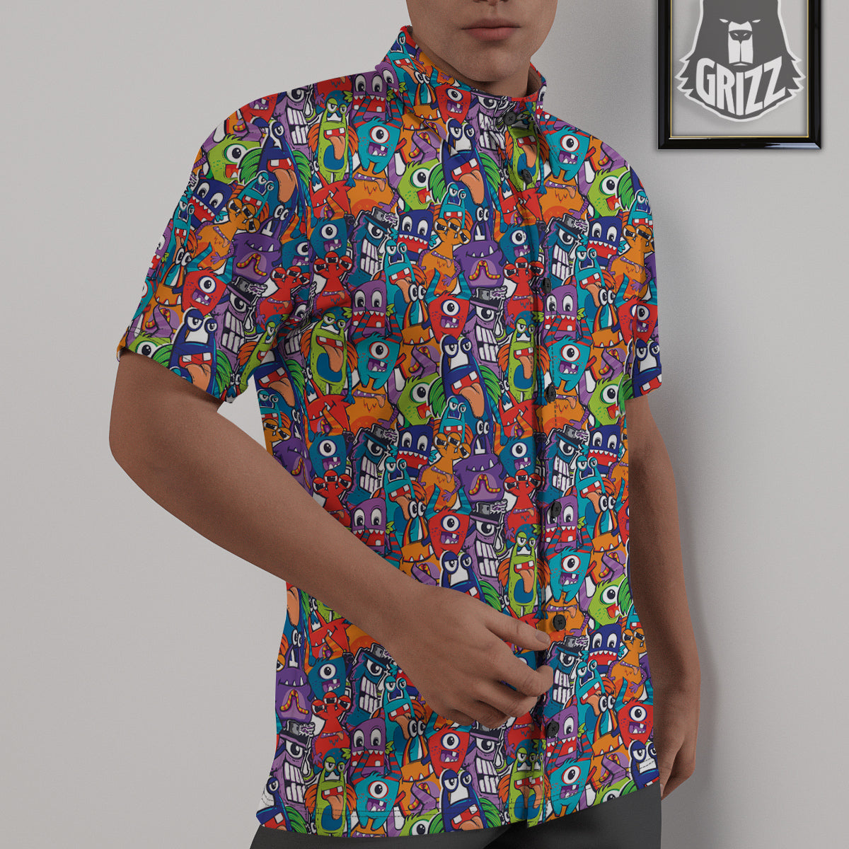 Monster Cute Print Pattern Untucked Shirts-grizzshop