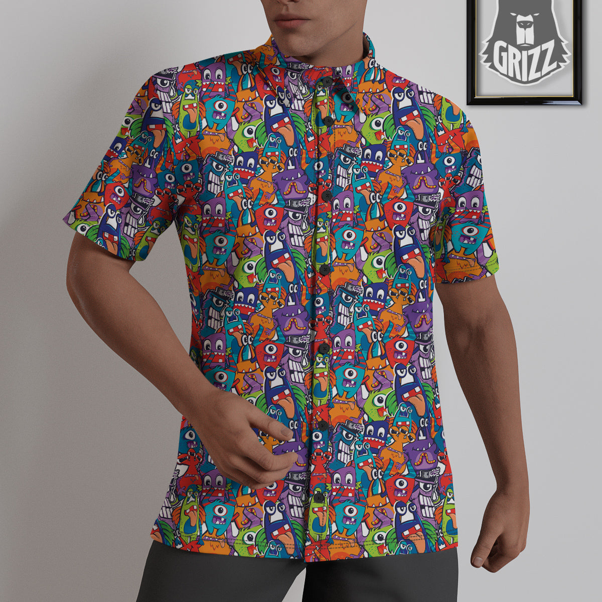 Monster Cute Print Pattern Untucked Shirts-grizzshop