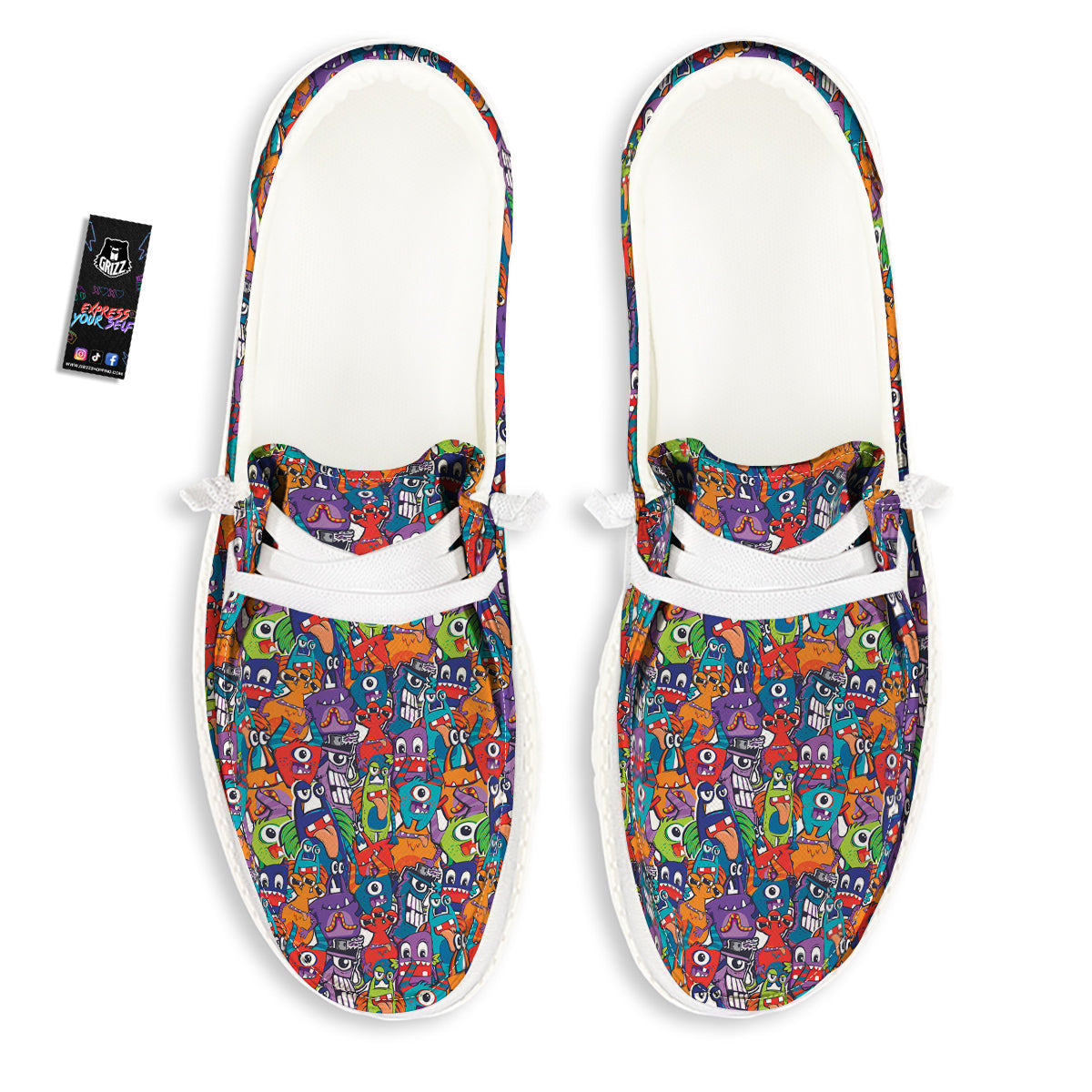 Monster Cute Print Pattern White Loafers-grizzshop