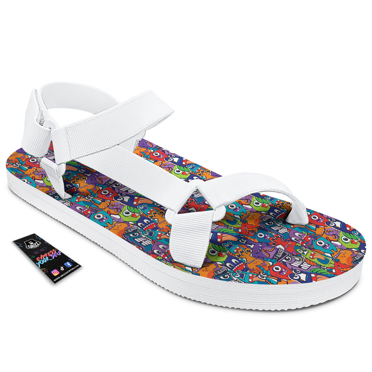 Monster Cute Print Pattern White Open Toe Sandals-grizzshop