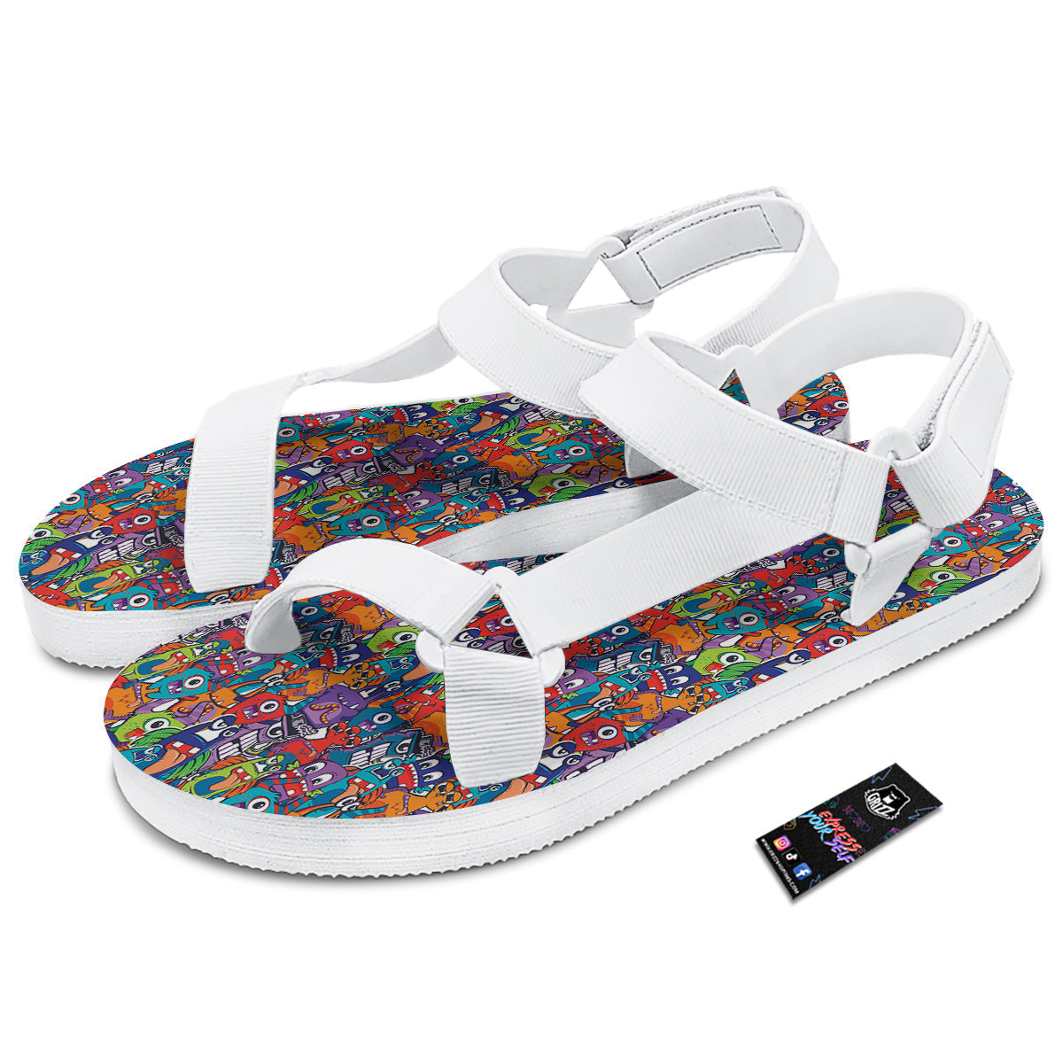 Monster Cute Print Pattern White Open Toe Sandals-grizzshop
