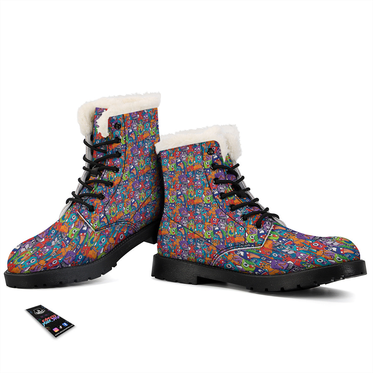 Monster Cute Print Pattern Winter Boots-grizzshop
