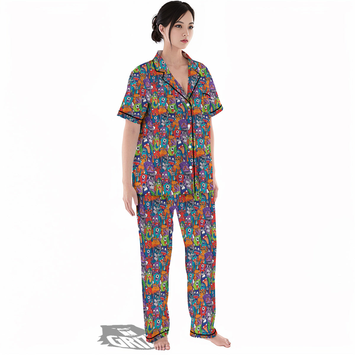 Monster Cute Print Pattern Women's Pajamas Set-grizzshop