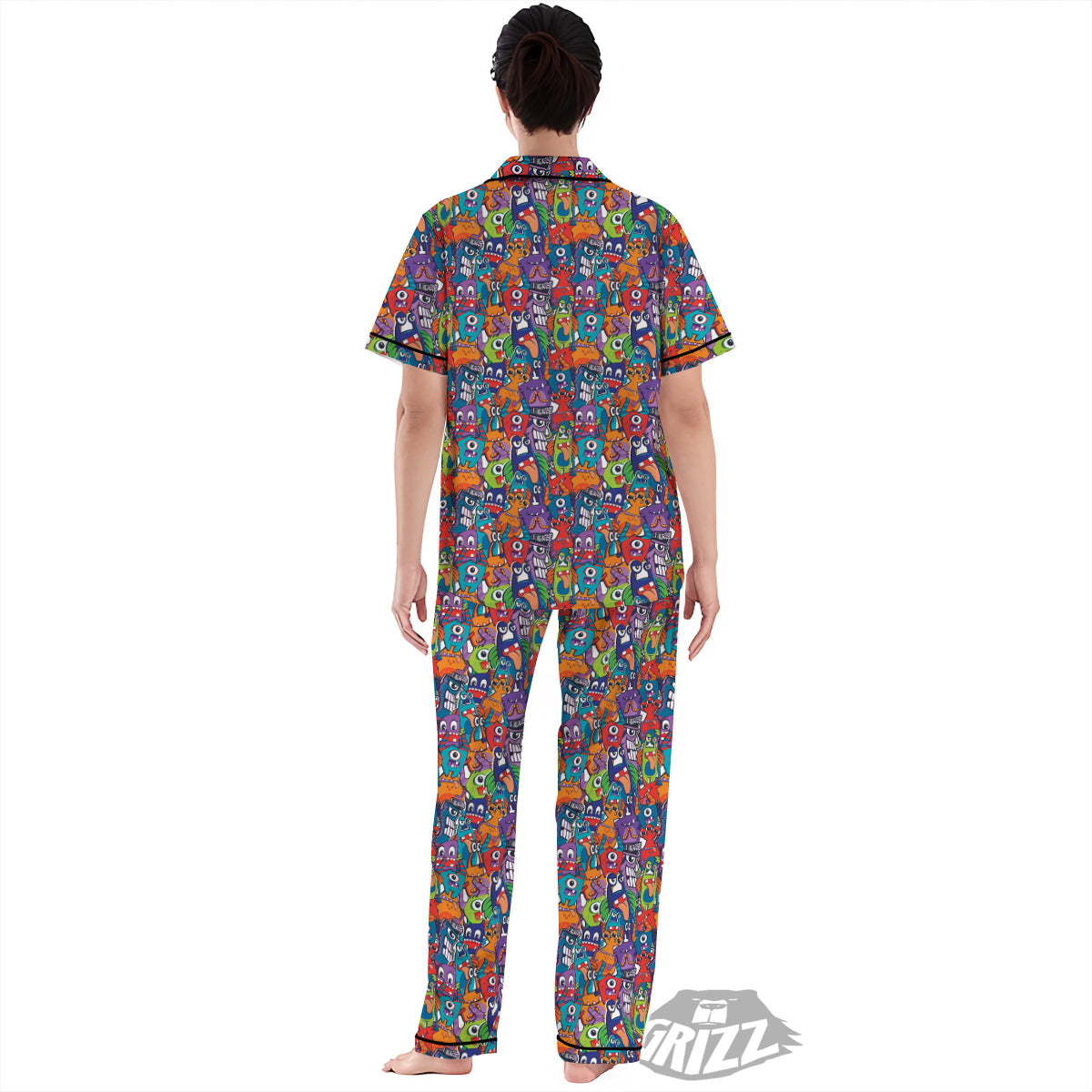 Monster Cute Print Pattern Women's Pajamas Set-grizzshop