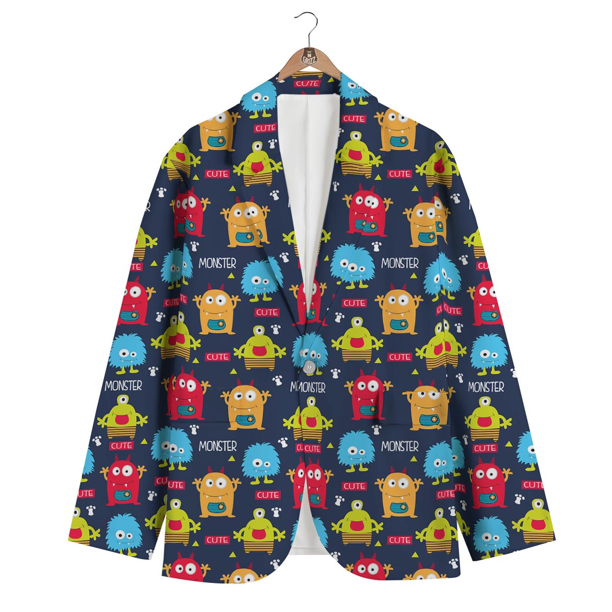 Monster Fluffy Pattern Print Men's Blazer-grizzshop