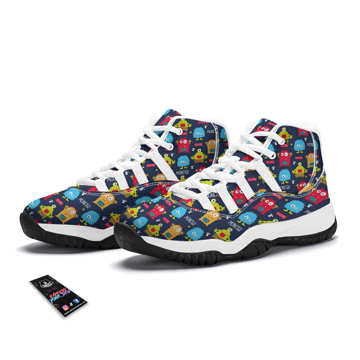 Monster Fluffy Pattern Print White Bball Shoes-grizzshop