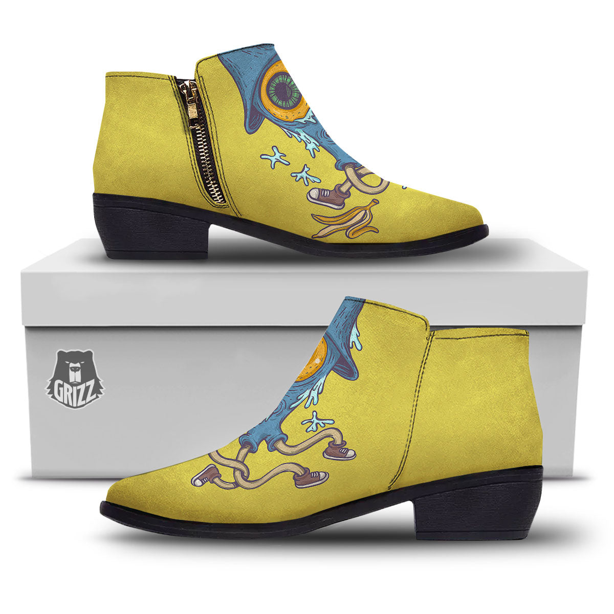 Monster Graffiti Characters Print Ankle Boots-grizzshop