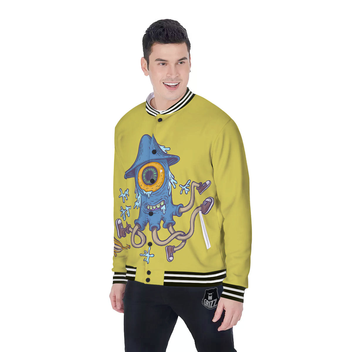 Monster Graffiti Characters Print Baseball Jacket-grizzshop