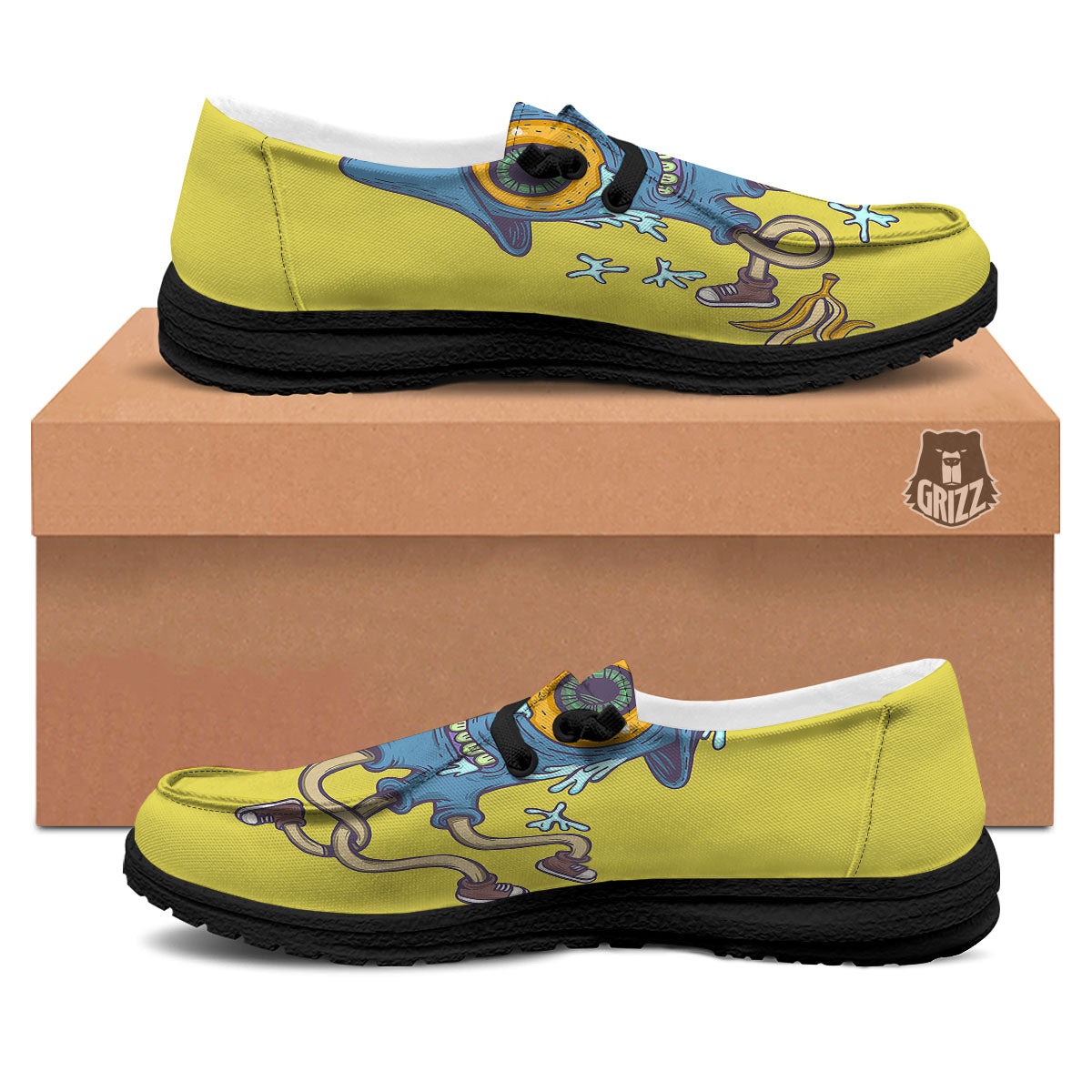 Monster Graffiti Characters Print Black Loafers-grizzshop