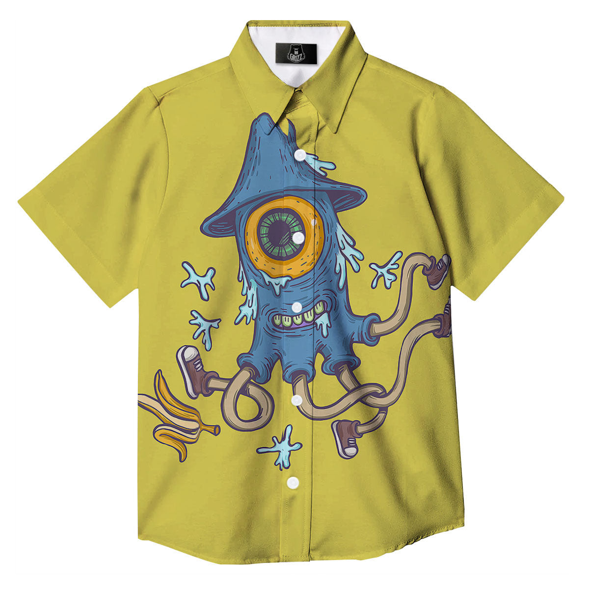 Monster Graffiti Characters Print Button Up Shirt-grizzshop