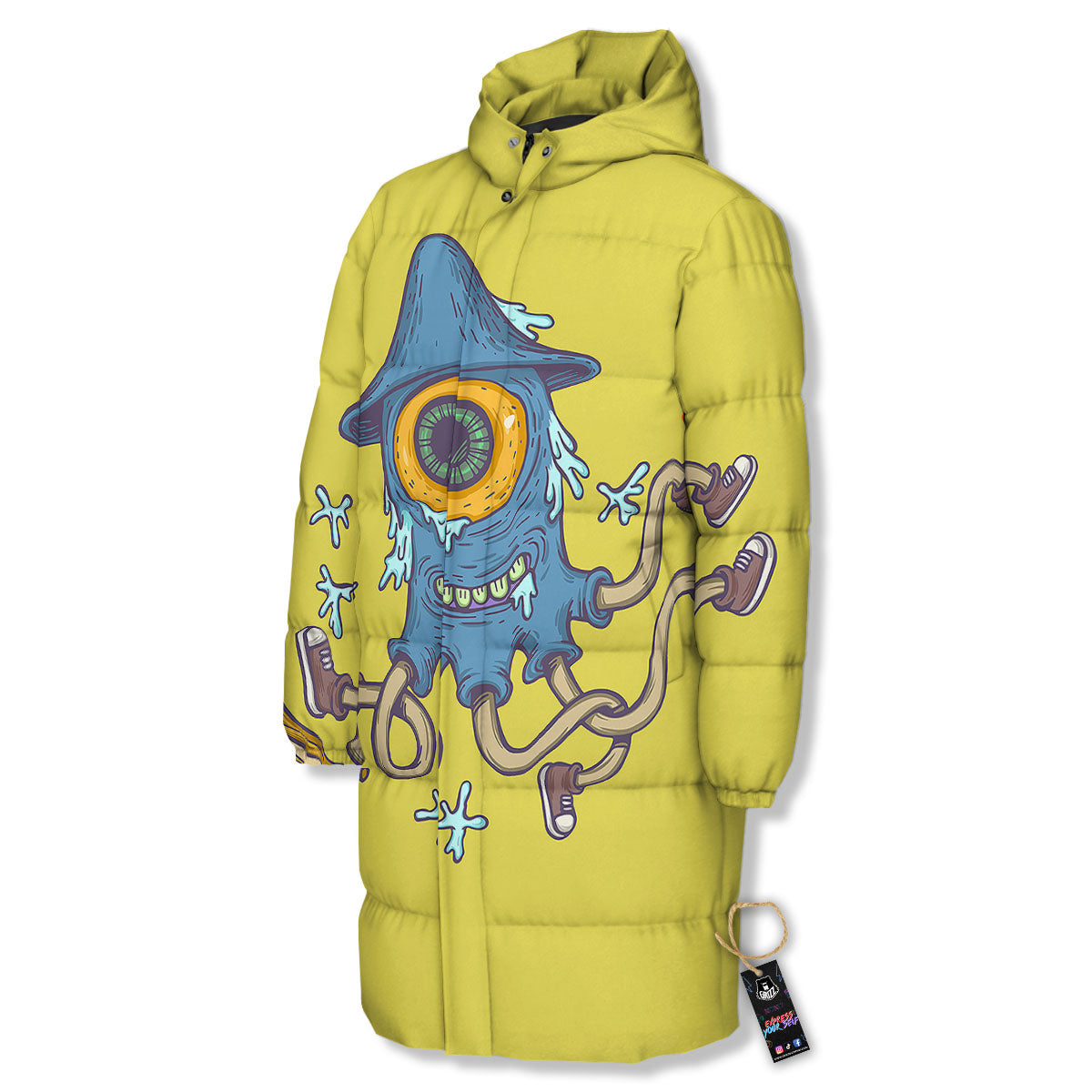 Monster Graffiti Characters Print Long Down Jacket-grizzshop