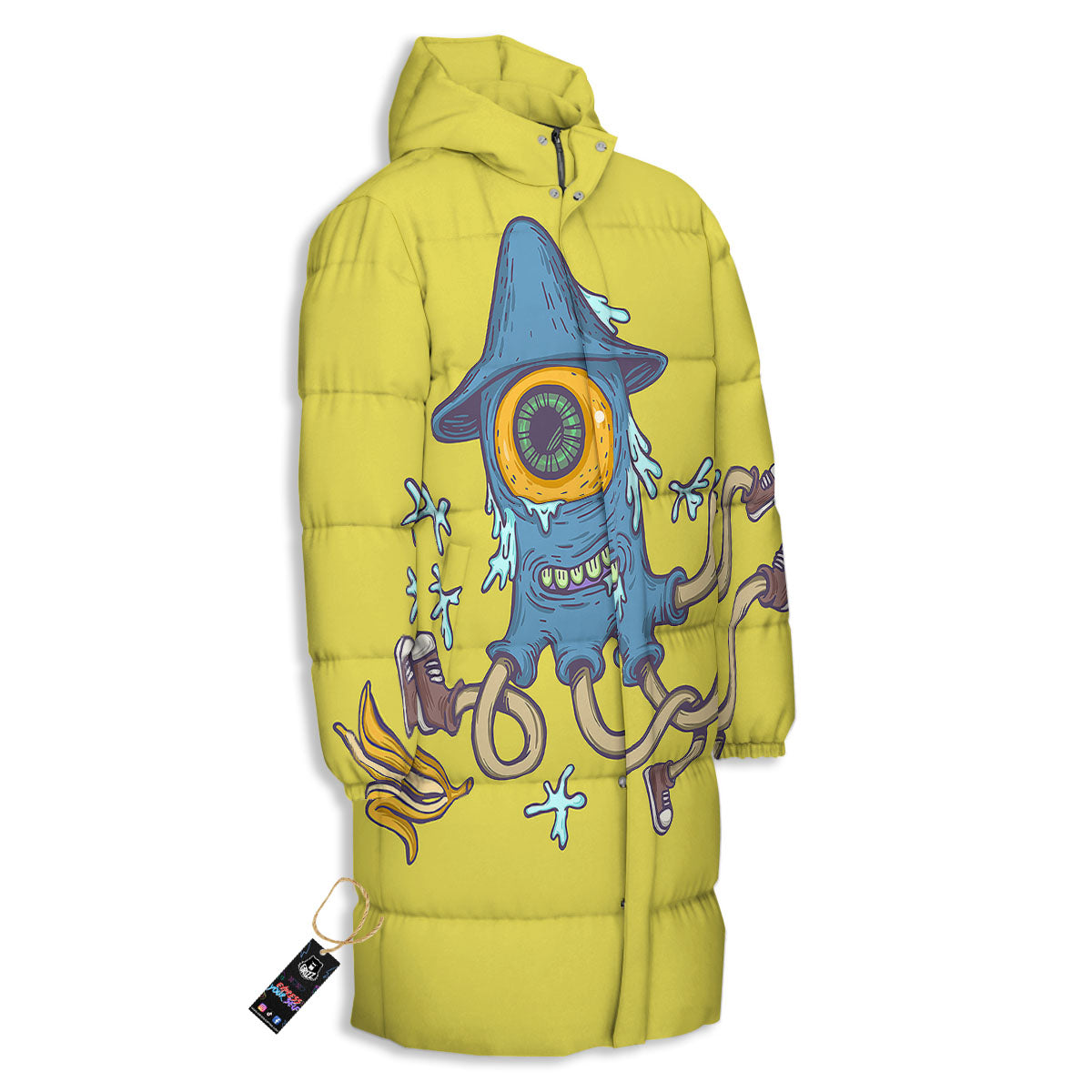 Monster Graffiti Characters Print Long Down Jacket-grizzshop