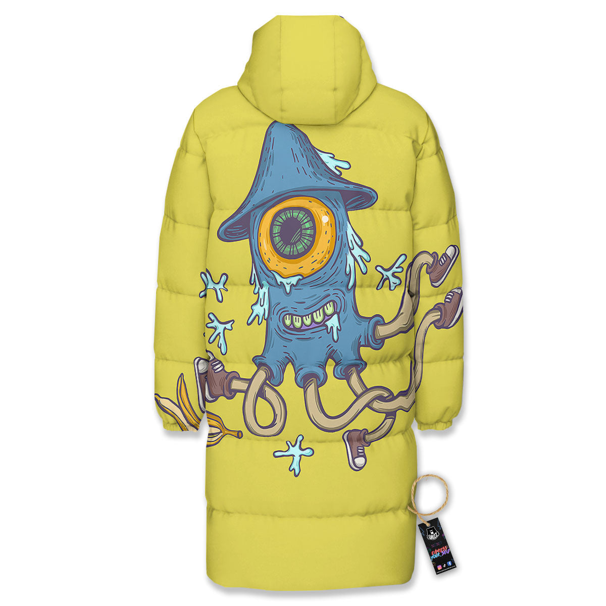 Monster Graffiti Characters Print Long Down Jacket-grizzshop