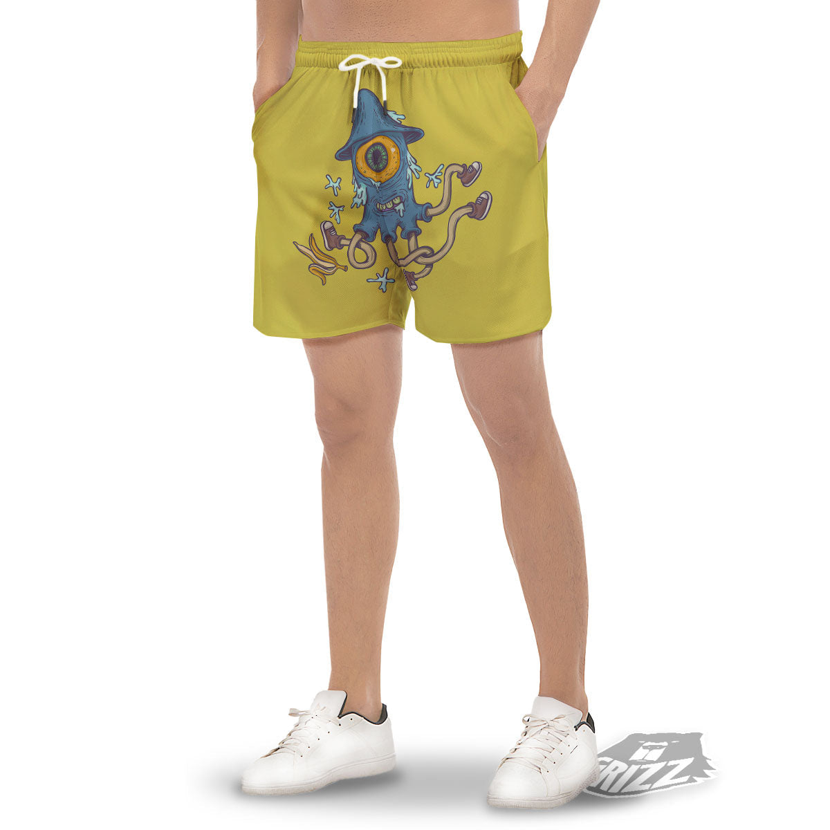 Monster Graffiti Characters Print Men's Gym Shorts-grizzshop