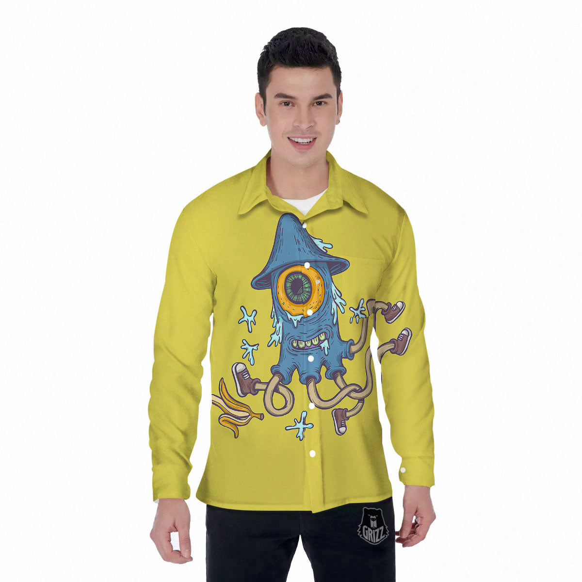 Monster Graffiti Characters Print Men's Long Sleeve Shirts-grizzshop