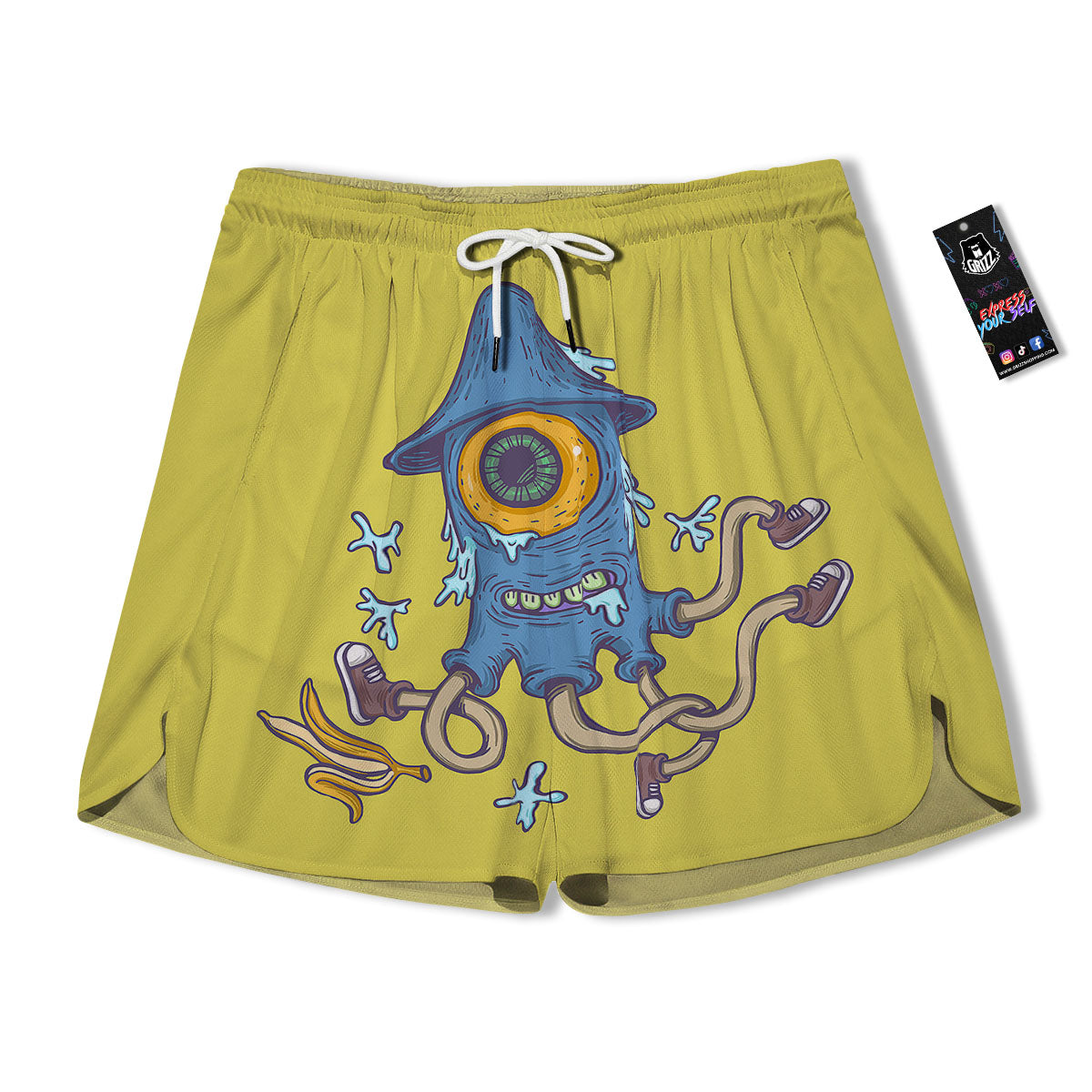 Monster Graffiti Characters Print Men's Running Shorts-grizzshop