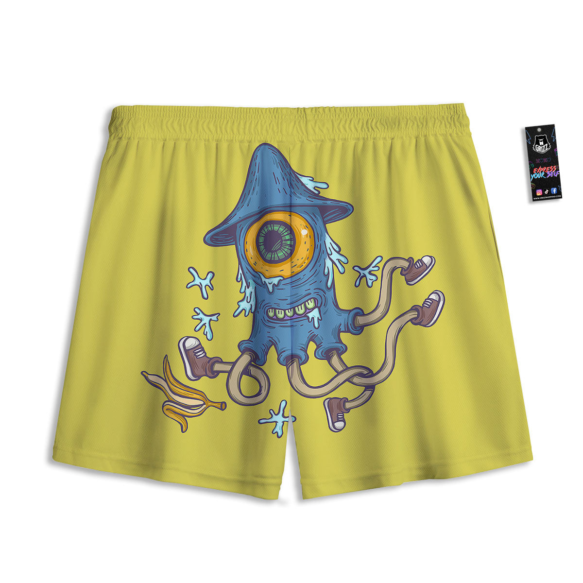 Monster Graffiti Characters Print Mesh Shorts