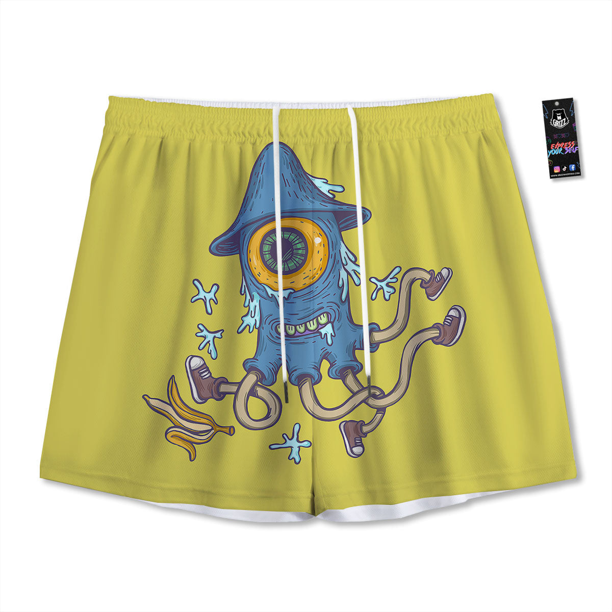 Monster Graffiti Characters Print Mesh Shorts