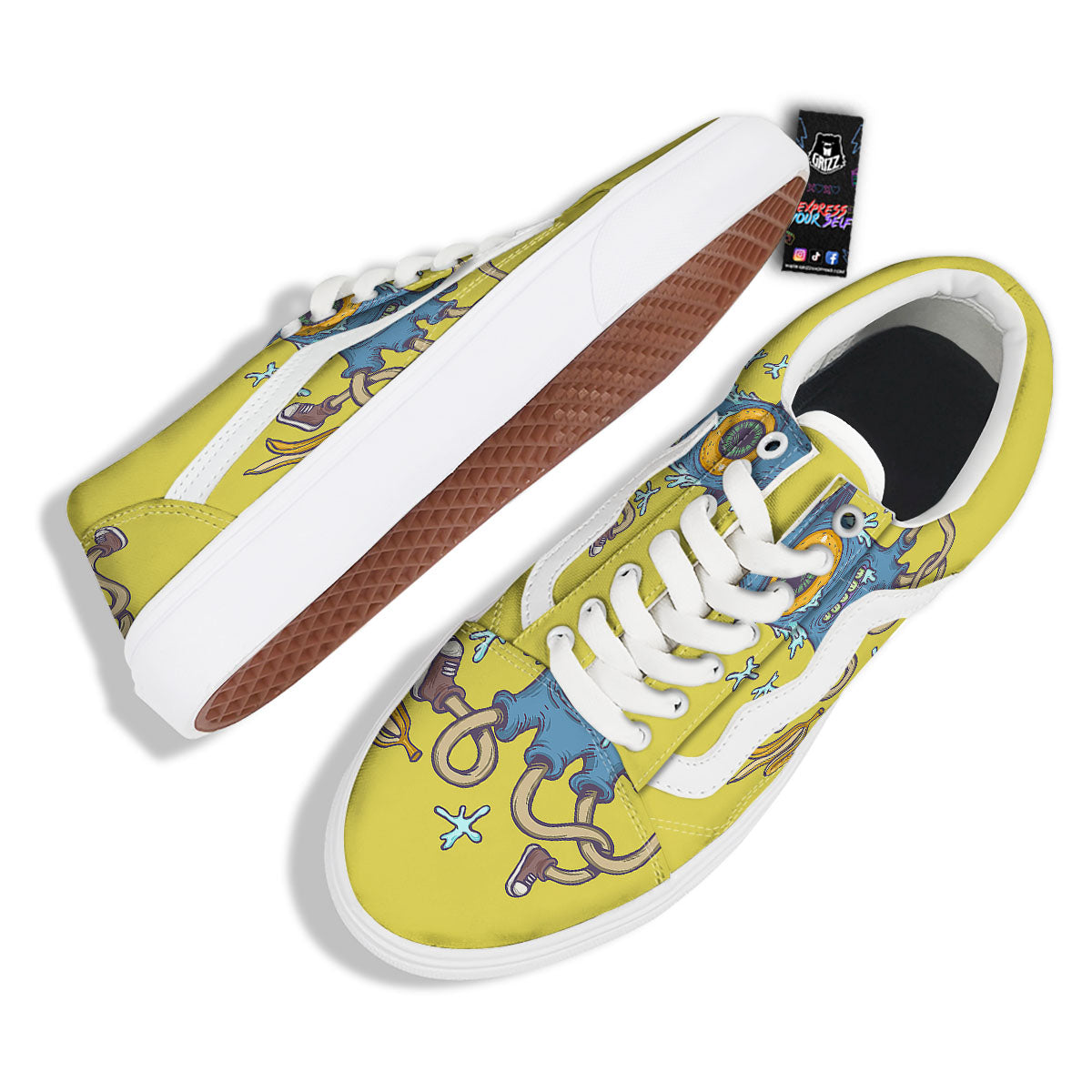 Monster Graffiti Characters Print Skate Shoes-grizzshop