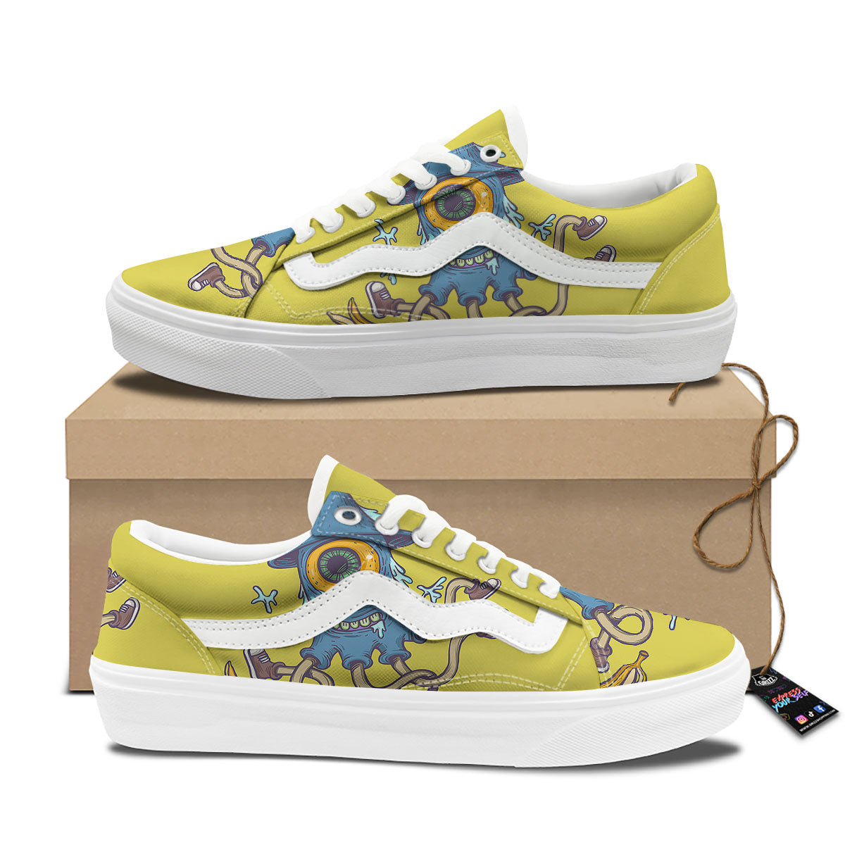 Monster Graffiti Characters Print Skate Shoes-grizzshop