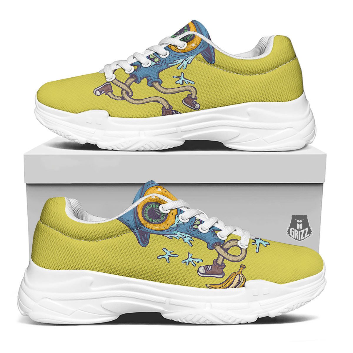 Monster Graffiti Characters Print White Chunky Shoes-grizzshop