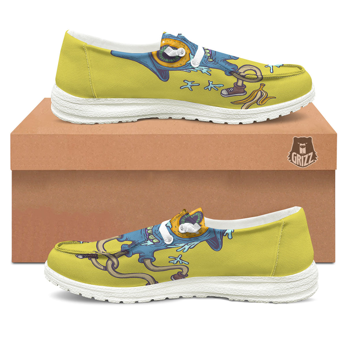 Monster Graffiti Characters Print White Loafers-grizzshop