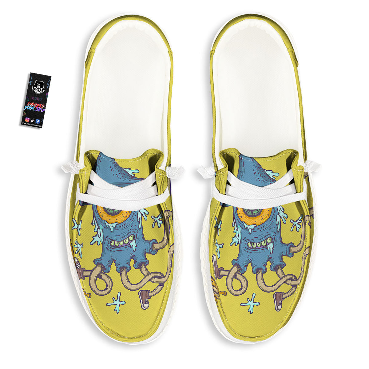 Monster Graffiti Characters Print White Loafers-grizzshop