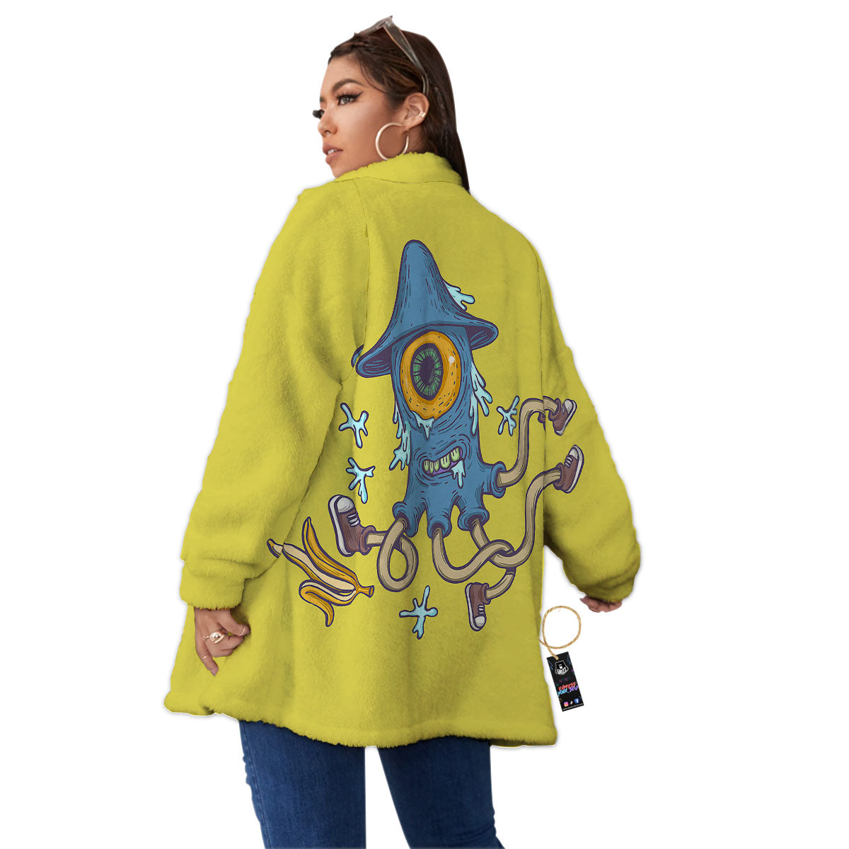 Monster Graffiti Characters Print Women's Sherpa Jacket-grizzshop