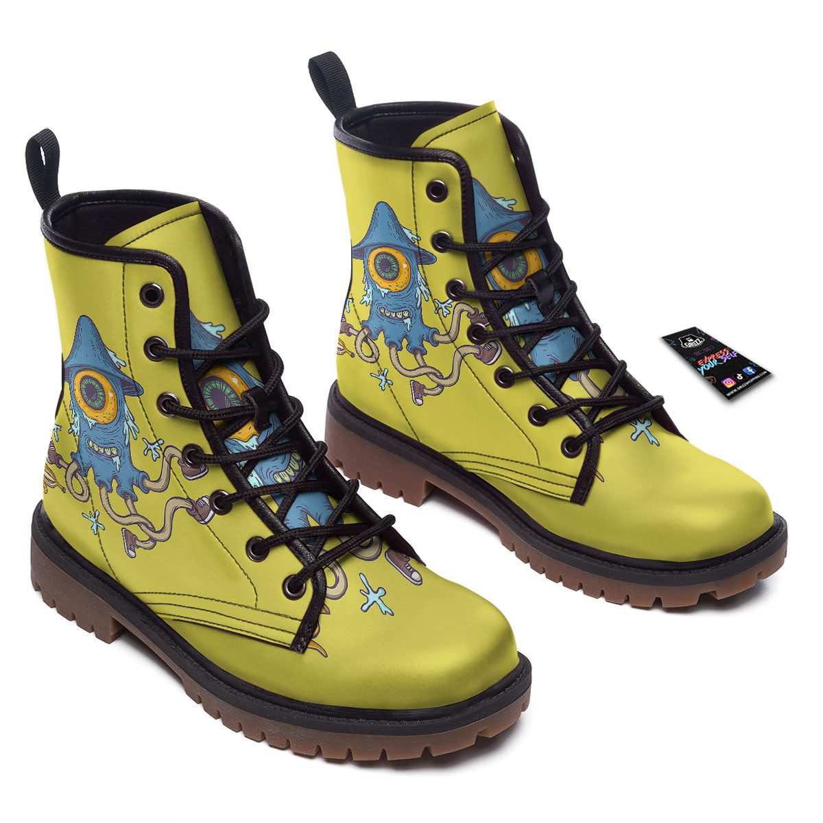 Monster Graffiti Characters Print Work Boots-grizzshop