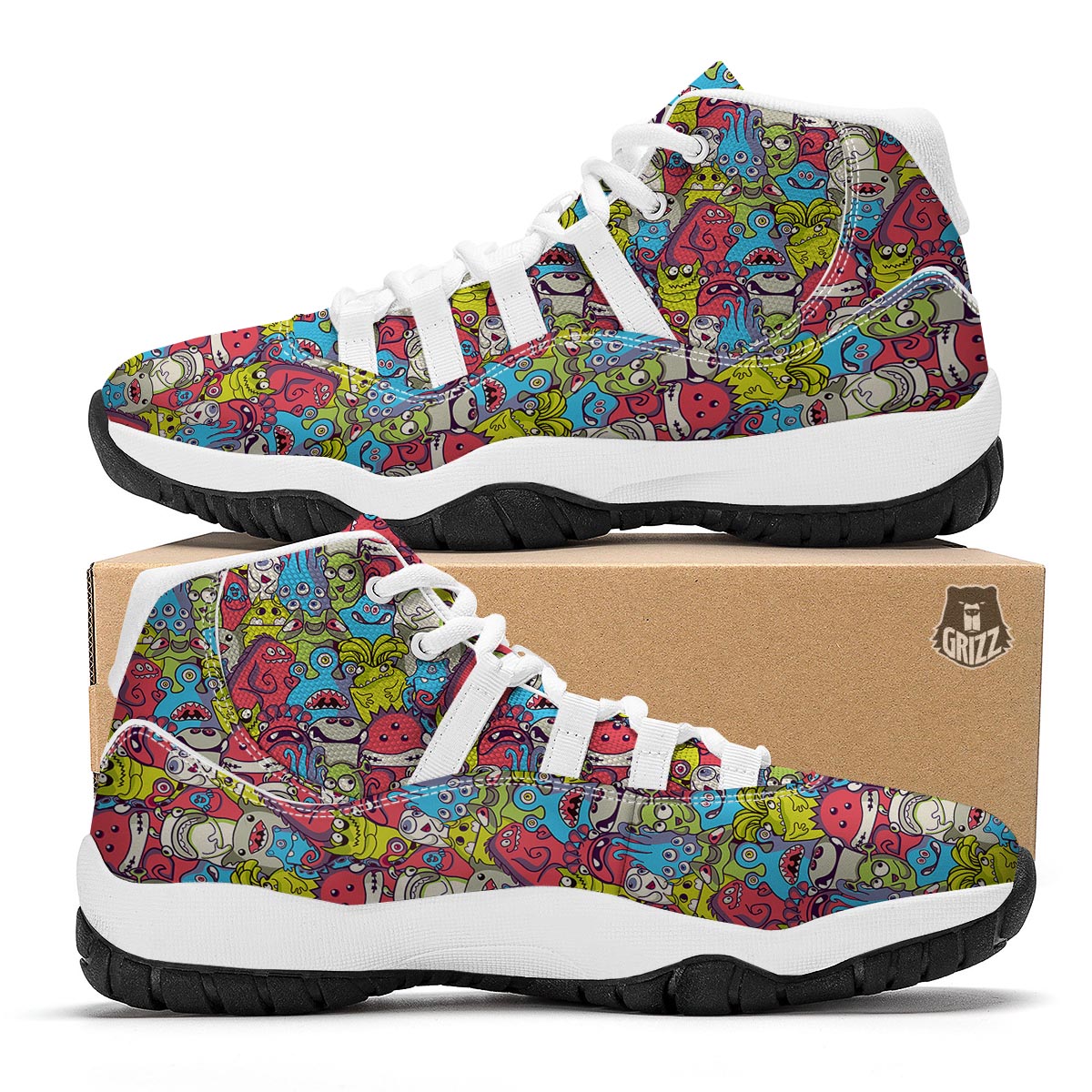 Monster Pattern Print White Bball Shoes-grizzshop
