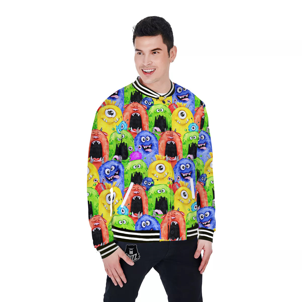 Monster Watercolor Print Pattern Baseball Jacket-grizzshop
