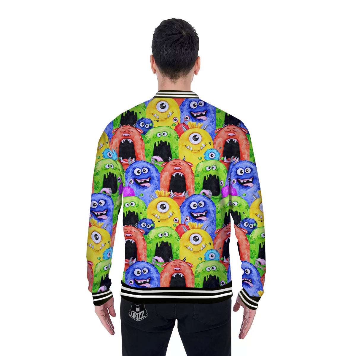 Monster Watercolor Print Pattern Baseball Jacket-grizzshop