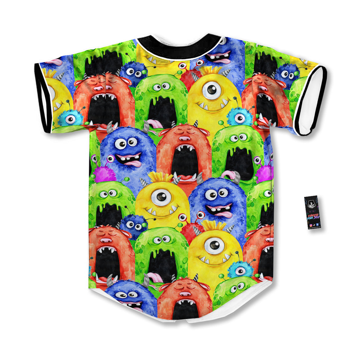 Monster Watercolor Print Pattern Baseball Jersey-grizzshop