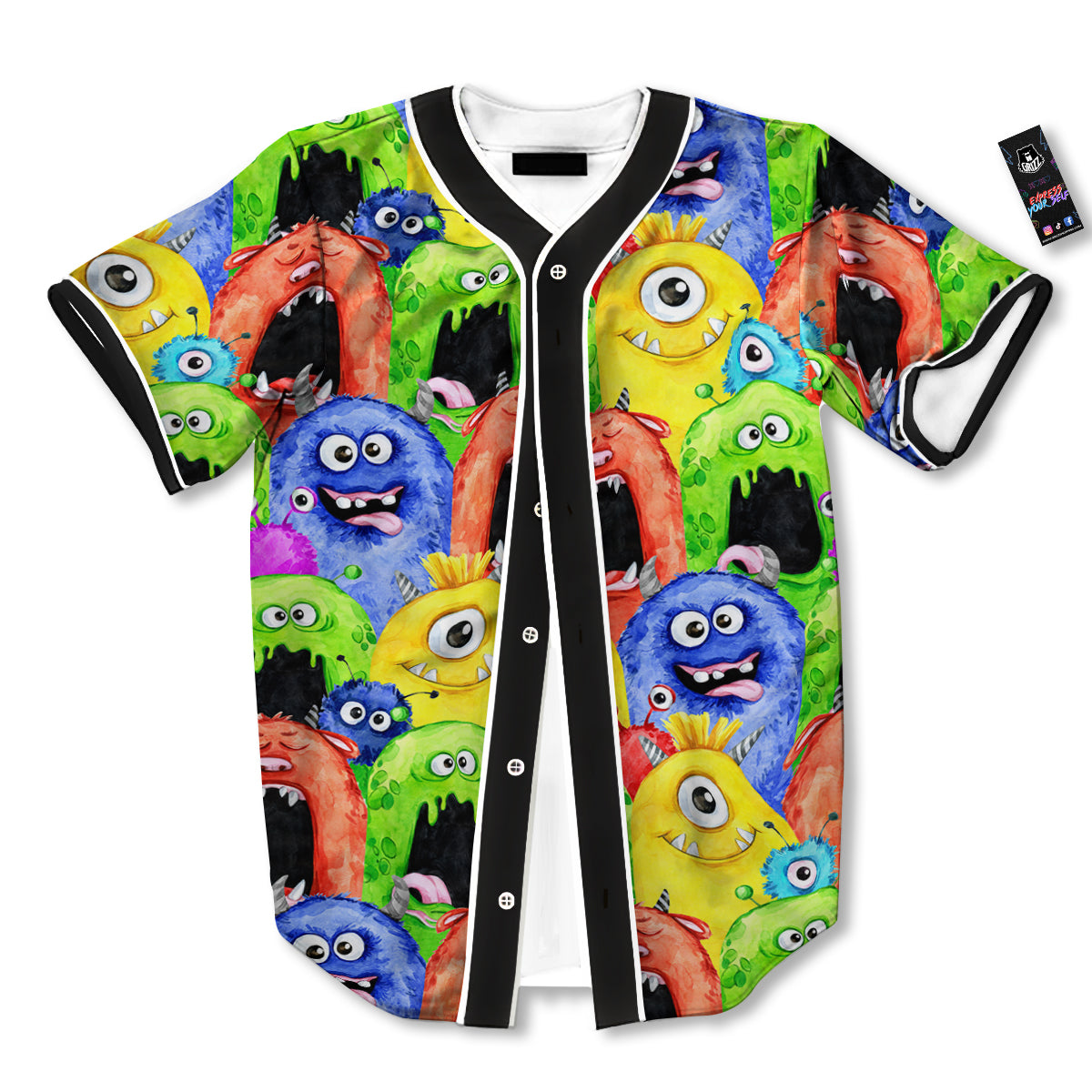 Monster Watercolor Print Pattern Baseball Jersey-grizzshop