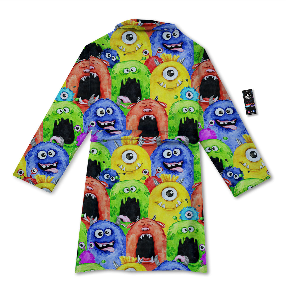 Monster Watercolor Print Pattern Bathrobe-grizzshop