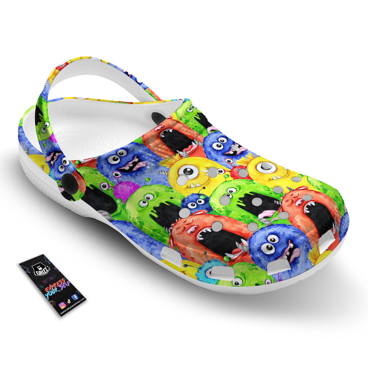 Monster Watercolor Print Pattern Clog-grizzshop