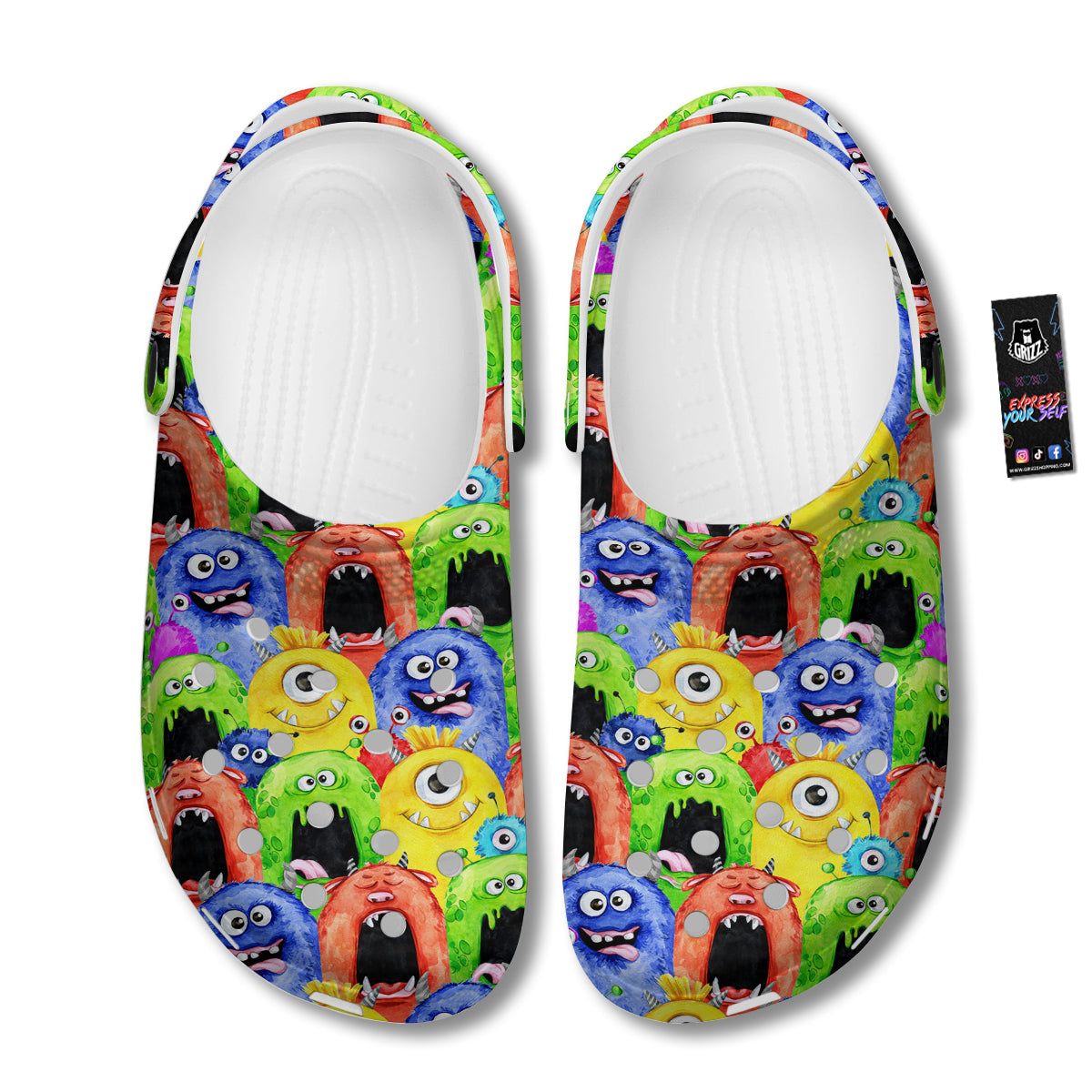Monster Watercolor Print Pattern Clog-grizzshop