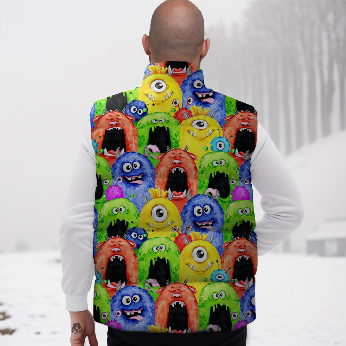 Monster Watercolor Print Pattern Down Vest