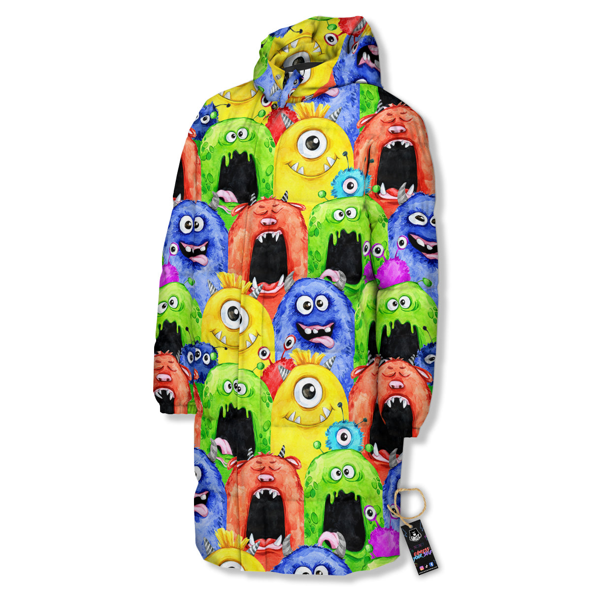 Monster Watercolor Print Pattern Long Down Jacket-grizzshop