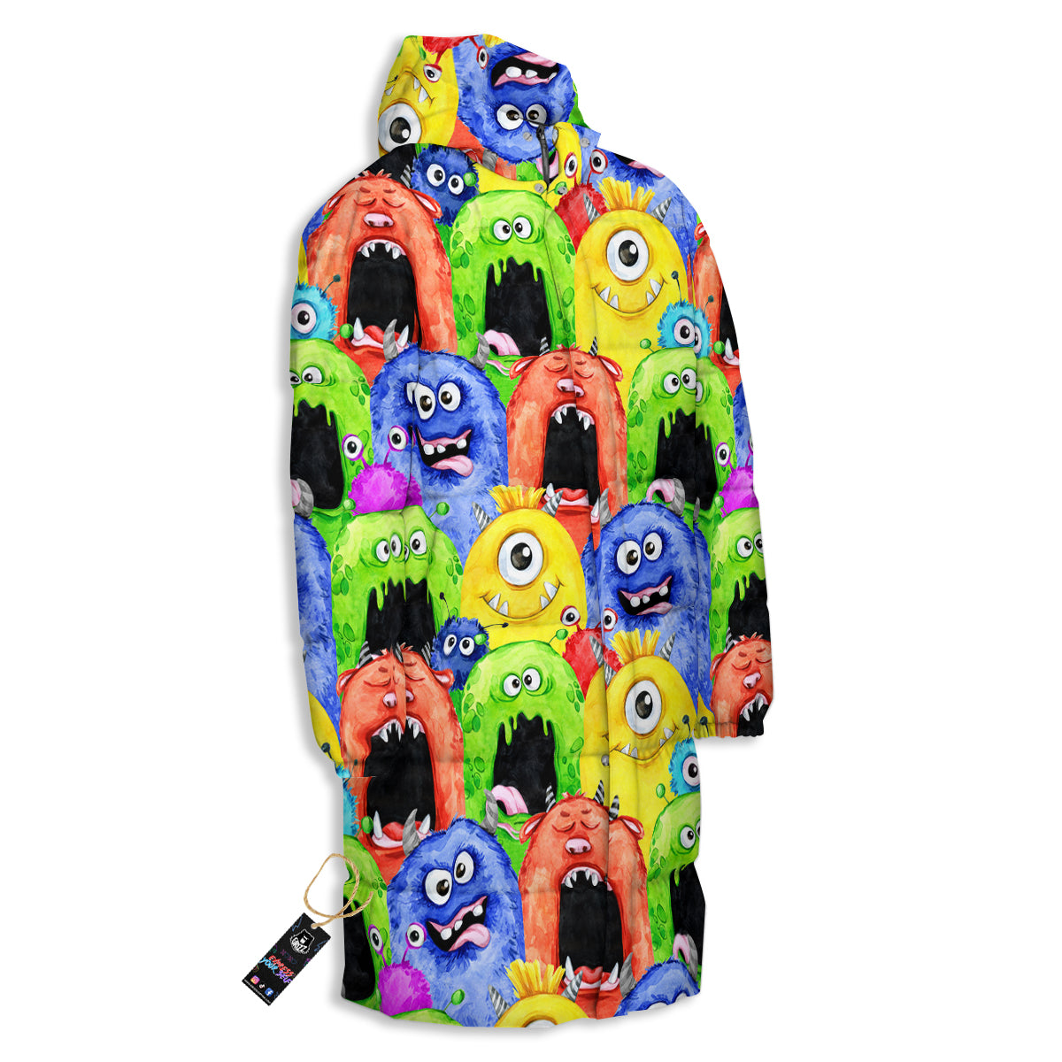 Monster Watercolor Print Pattern Long Down Jacket-grizzshop