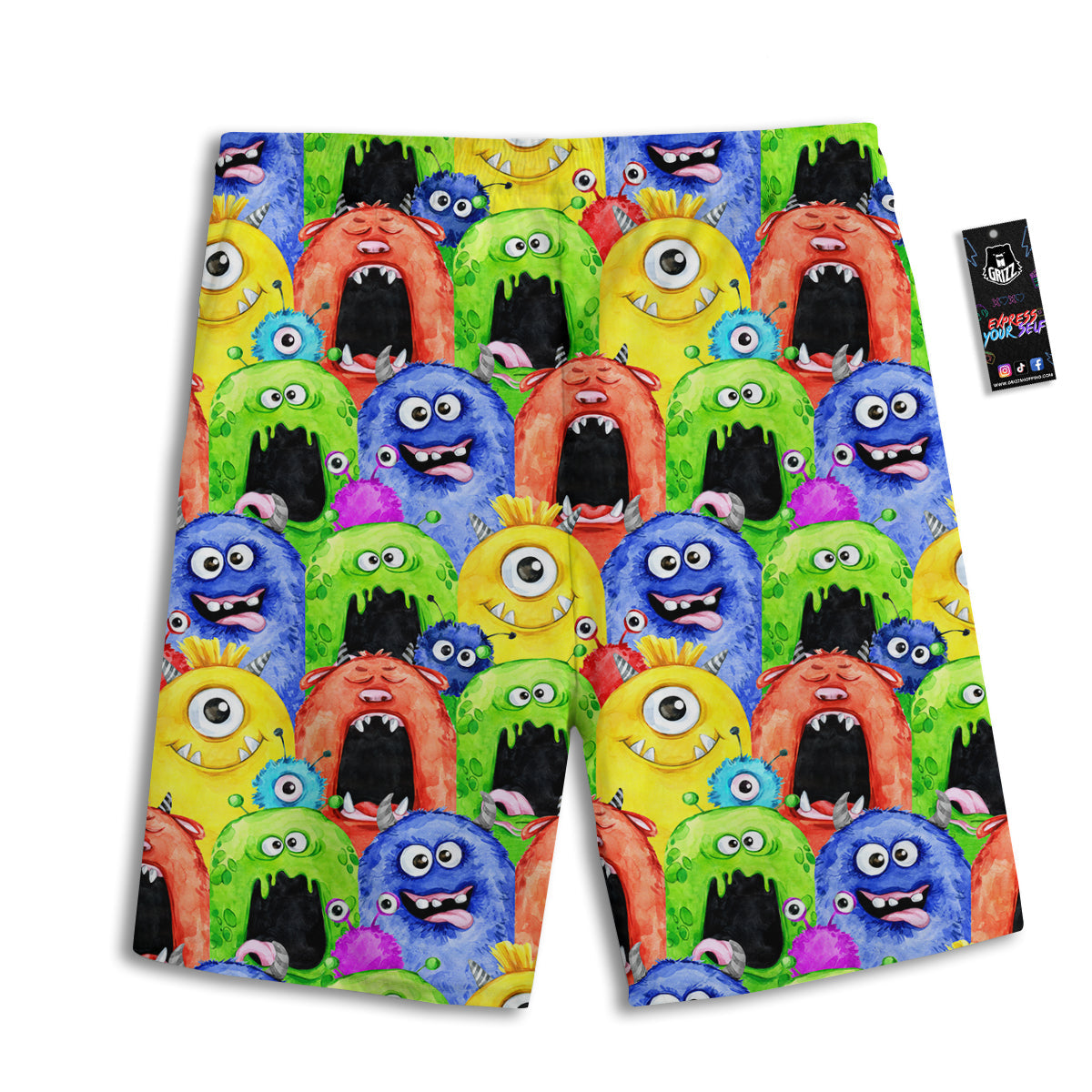 Monster Watercolor Print Pattern Men's Athletic Shorts