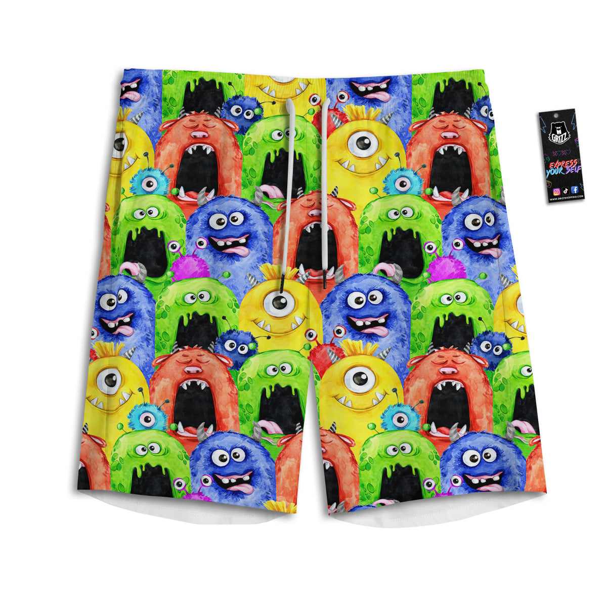 Monster Watercolor Print Pattern Men's Athletic Shorts
