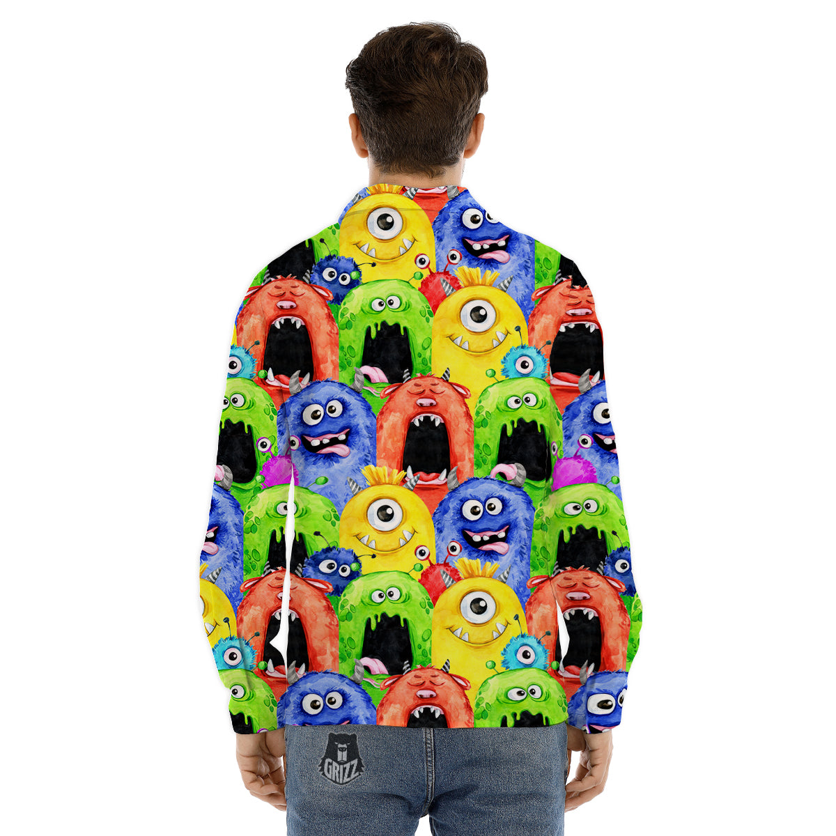 Monster Watercolor Print Pattern Men's Dress Shirts-grizzshop