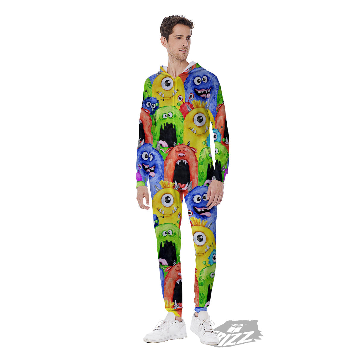 Monster Watercolor Print Pattern Men's Jumpsuit-grizzshop