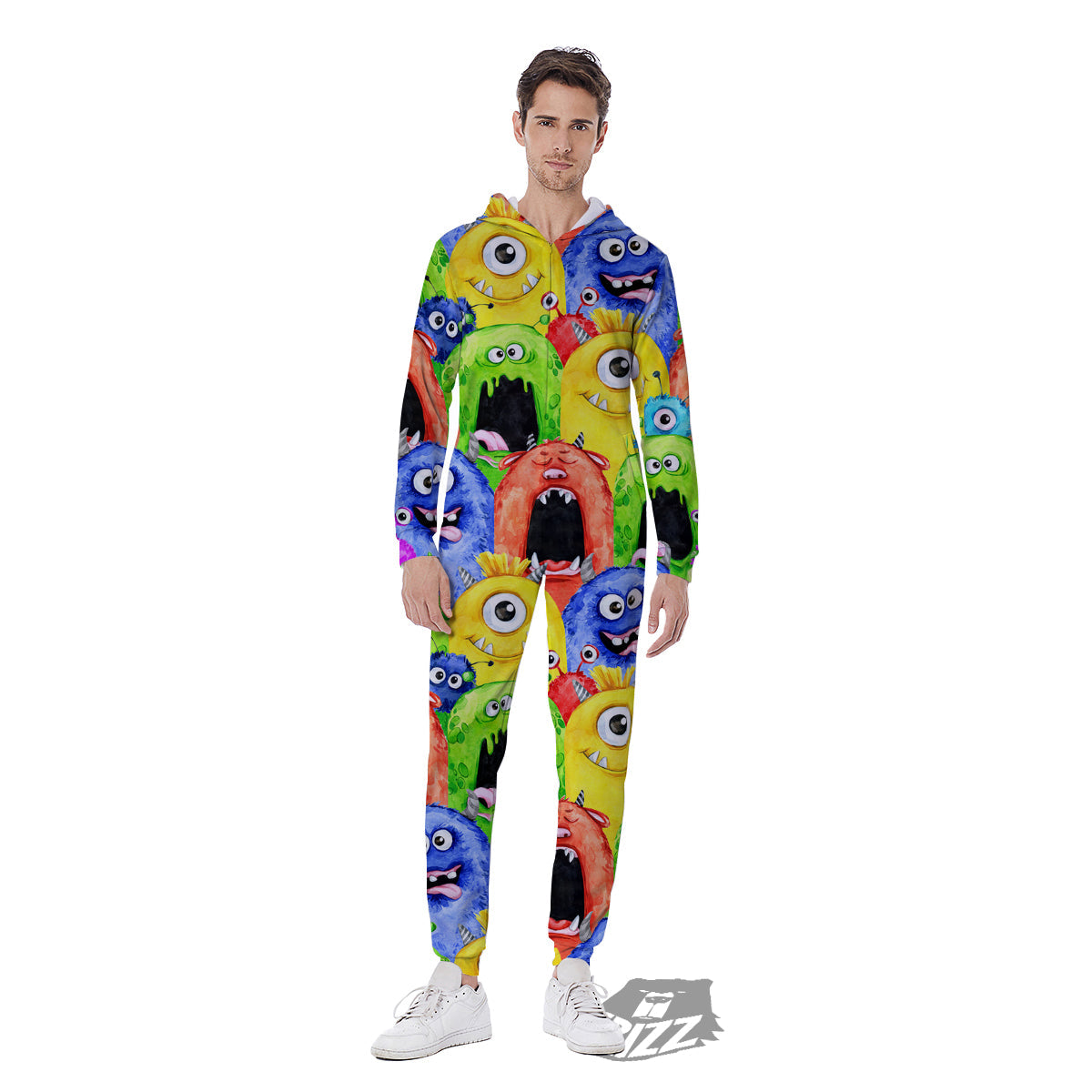 Monster Watercolor Print Pattern Men's Jumpsuit-grizzshop