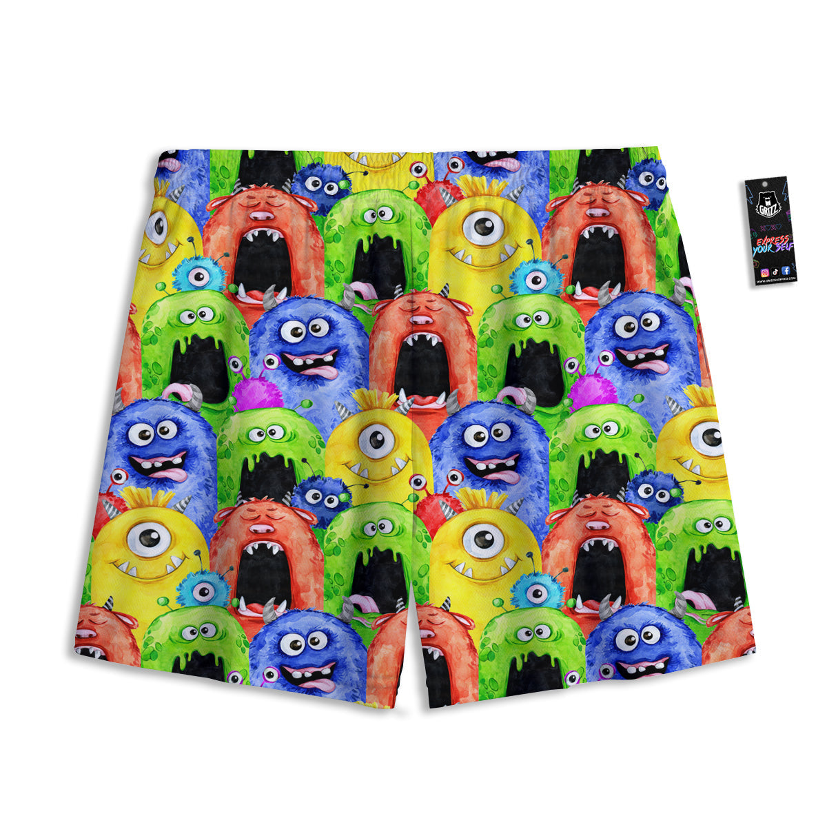 Monster Watercolor Print Pattern Mesh Shorts